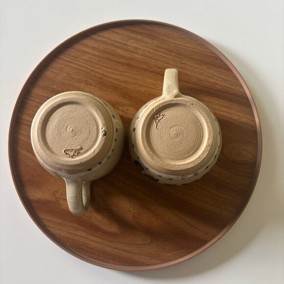 Set of 2 Hand-Thrown Pottery Coffee Mugs “Park 5” Design, Signed RS, Cottagecore - Picture 4 of 16